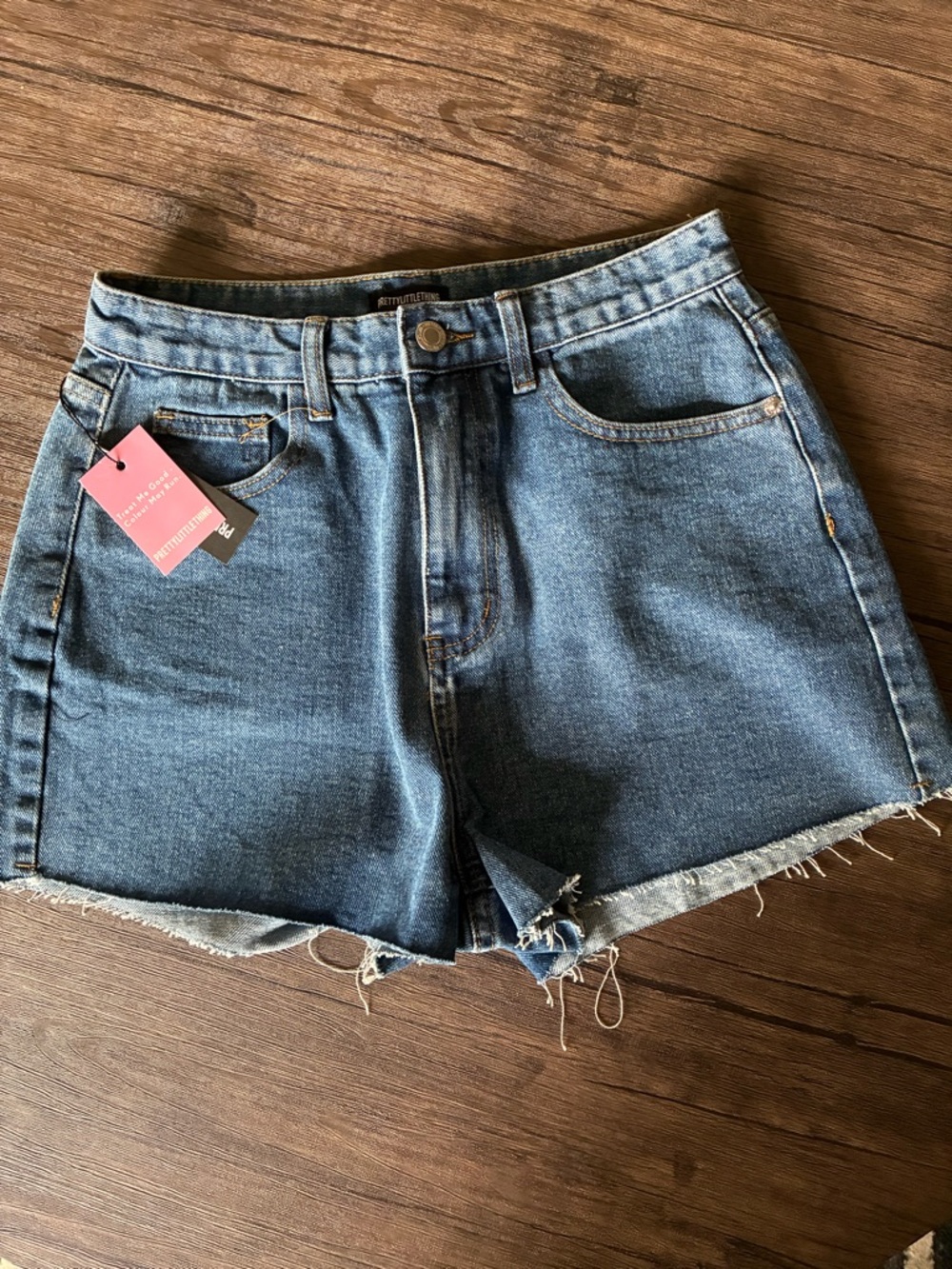PrettyLittleThing Dark Blue High-Rise Denim Shorts